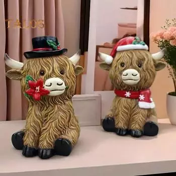 Рождественская статуэтка коровы из смолы, украшение в виде коровы в горной местности, праздничная настольная статуэтка коровы в фермерском доме для украшения каминной полки стола A