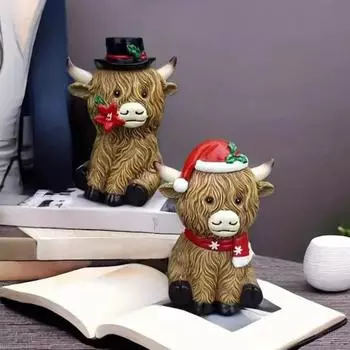 Рождественская статуэтка коровы из смолы, украшение в виде коровы в горной местности, праздничная настольная статуэтка коровы в фермерском доме для украшения каминной полки стола B