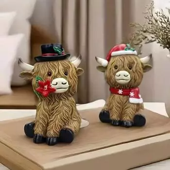 Рождественская статуэтка коровы Yousheng, смоляное украшение в виде коровы в горах, праздничная настольная статуэтка коровы в фермерском доме для украшения каминной полки стола A