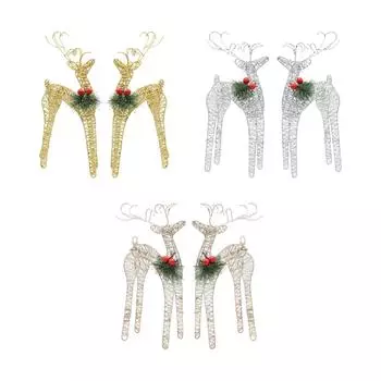Рождественская статуэтка оленя, каркас из железной проволоки, 2 шт., для офисного декора, универсальная золотистый
