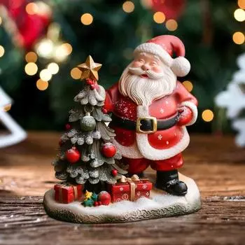 Рождественская статуэтка Санта-Клауса из смолы, стоящая рождественская елка, скульптура, украшение для рабочего стола в офисе, праздничное украшение красный