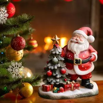 Рождественская статуэтка Санта-Клауса из смолы, стоящая рождественская елка, скульптура для дома и офиса