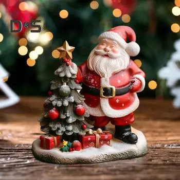 Рождественская статуэтка Санта-Клауса из смолы, стоящая рождественская елка, скульптура, украшение для рабочего стола в офисе, праздничное украшение красный