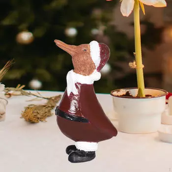 Рождественская статуэтка утки, коллекционный подарок, художественное произведение, украшение из смолы, скульптура животного для прихожей темно-красного