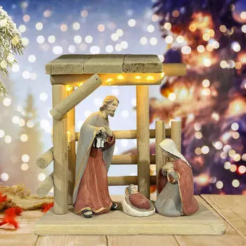 Рождественская статуэтка-вертеп, настольное украшение со светом, креативный центральный элемент, подарок, поделка, Иисус