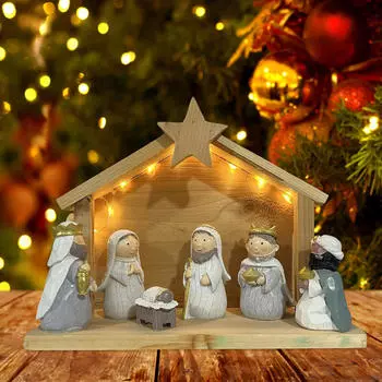 Рождественская статуэтка-вертеп, ясли со световым подарком, центральная часть, тонкая работа