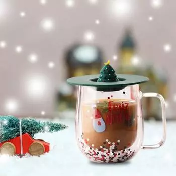 Рождественская стеклянная кофейная кружка с крышкой 250 мл, двухстенная изолированная кружка для питья, прочное стекло для напитков красный