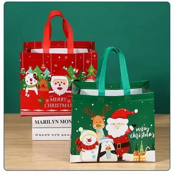 Рождественская сумка для конфет, нетканый подарочный пакет на год, складная экологичная сумка для хранения, сумка-тоут с изображением Санта-Клауса и снеговика 01