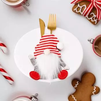 Рождественская сумка для столовых приборов с изображением безликого гнома, чехол для многоразового использования ножа и вилки для украшения стола на рождественскую вечеринку дома Stripe