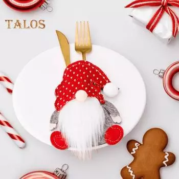 Рождественская сумка для столовых приборов с изображением безликого гнома, чехол для многоразового использования ножа и вилки для украшения стола на рождественскую вечеринку дома Stripe