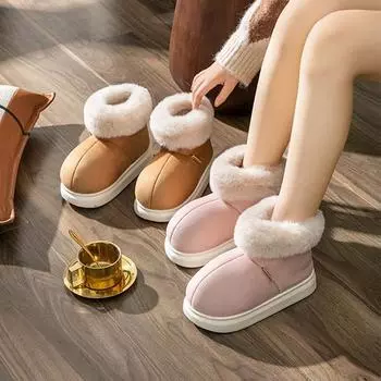 Рождественская сумка и хлопковые тапочки, женщины носят высокие хлопковые туфли зимой, на толстой подошве, утолщенные, теплые и бархатные, домашние нескользящие 36-37 хаки