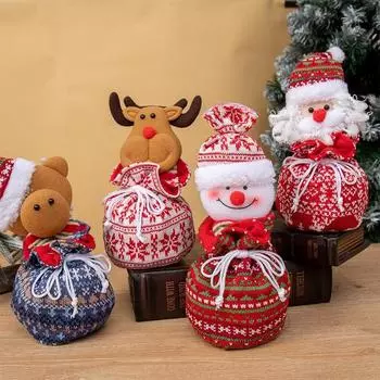Рождественская сумка, кукольные сумки на шнурке, многоразовые рождественские подарки, сумка для конфет, Клаус, снеговик, лось, сумка для хранения праздничных рождественских принадлежностей, декор One Size