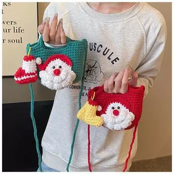 Рождественская сумка-мессенджер ручной работы из шерсти 2024 года, новая маленькая женская сумка, милый мультяшный рюкзак с изображением тыквы Санта-Клауса, рождественский подарок на Хэллоуин