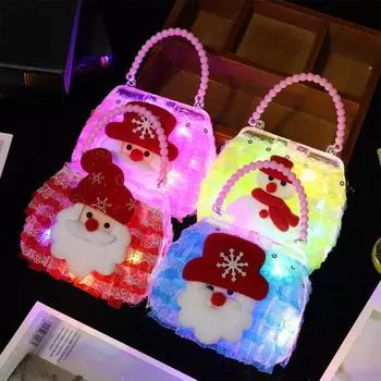 Рождественская сумочка Yousheng с искусственным жемчужным ремешком, светящаяся праздничная детская подарочная сумка для веселого рождественского праздничного украшения Random Style