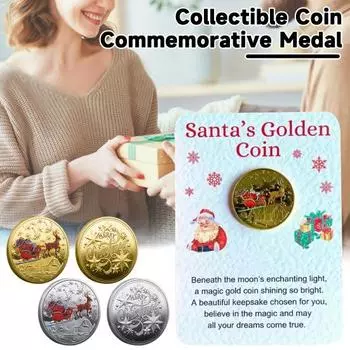 Рождественская сувенирная монета Санта-Клаус Монета с изображением лося Металлическая коллекционная праздничная монета для детей Подарочные рождественские вечеринки Чулки Наполнители 1pc золотистый