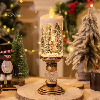 Рождественская свеча, беспламенная светодиодная свеча с мини-рождественской фигуркой, настольная прозрачная свеча для украшения каминного стола B