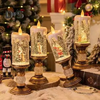 Рождественская свеча, беспламенная светодиодная свеча с мини-рождественской фигуркой, настольная прозрачная свеча для украшения каминного стола A