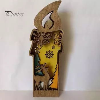 Рождественская свеча, настольное украшение, светящаяся деревянная свеча, деревенский олень, снежинки, свеча для украшения рождественской вечеринки
