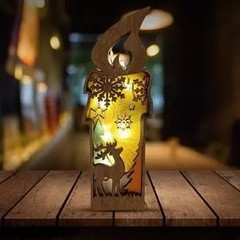 Рождественская свеча, настольное украшение, светящаяся деревянная свеча, деревенский олень, снежинки, свеча