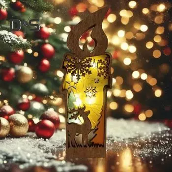 Рождественская свеча, настольное украшение, светящаяся деревянная свеча, деревенский олень, снежинки, свеча для украшения рождественской вечеринки