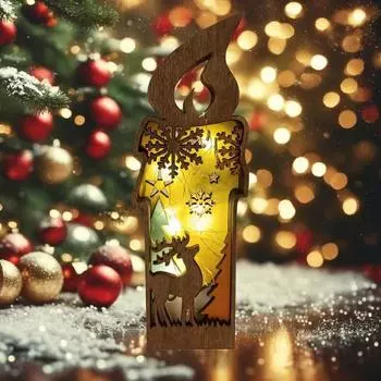 Рождественская свеча, настольное украшение, светящаяся деревянная свеча, деревенский олень, снежинки, свеча для украшения рождественской вечеринки