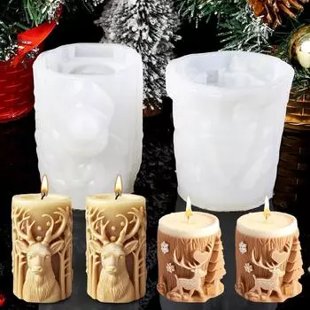 Рождественская свеча силиконовая форма лось цилиндрический узор для резьбы свечи гипсовые формы новогодняя вечеринка дома DIY ремесла аксессуары