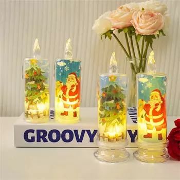 Рождественская свеча светодиодная электронная свеча атмосферное украшение со встроенным печатным свечным светильником праздничное украшение One Size