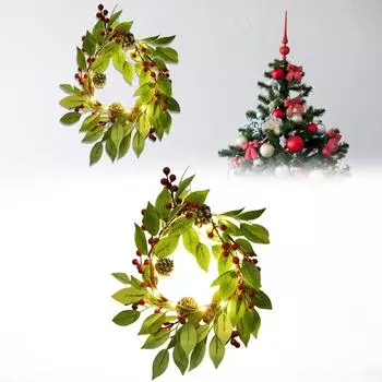 Рождественская светодиодная гирлянда из сосновых шишек с искусственным венком из красных ягод, водонепроницаемая поддельная лампа для декора свадьбы или вечеринки