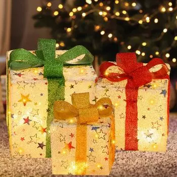 Рождественская светодиодная подарочная коробка со звездой лося, светящаяся в форме Навидад Натал Ноэль, светящаяся в форме банта, веселые рождественские украшения для дома 2024, Новый год 2025