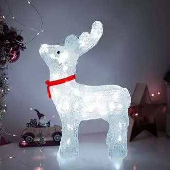 Рождественская светодиодная подсветка в виде оленя, акриловое украшение в виде оленя, работающее от батареек, настольная фигурка оленя для рождественского домашнего декора белый