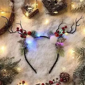 Рождественская светодиодная повязка на голову в виде рогов оленя, милый светящийся обруч для волос в виде оленя-эльфа, аксессуары для волос, украшение для рождественской вечеринки