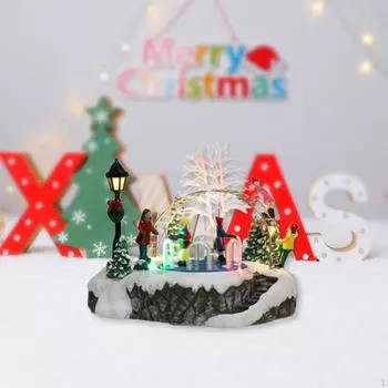 Рождественская светящаяся фигурка, центральный элемент игрового стола, резиновое здание, снежная сцена