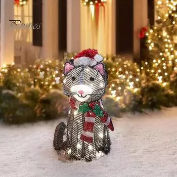 Рождественская светящаяся статуя животного, светящееся пушистое животное с теплыми гирляндами, устойчивое к погодным условиям рождественское украшение в виде животного для газона, дорожки, дорожки 3