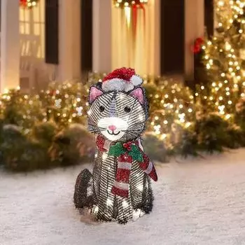 Рождественская светящаяся статуя животного, светящееся пушистое животное с теплыми гирляндами, устойчивое к погодным условиям рождественское украшение в виде животного для газона, дорожки, дорожки 5