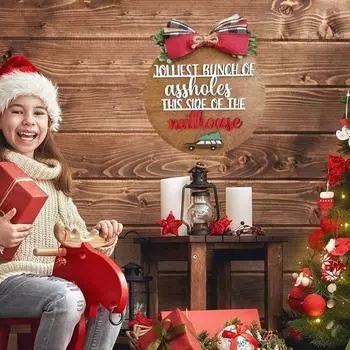 Рождественская табличка на дверь, деревянная подвесная табличка, венок на дверь для украшения стены задней двери в передней комнате дома, рождественский приветственный знак C