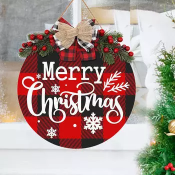 Рождественская табличка на дверь с бантом, деревенская деревянная для подвешивания, -/украшение окна,