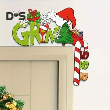 Рождественская табличка на дверной угол, деревянная шапка Санты, дверной уголок, простая установка, украшение на угол для окон дома, дверная рама зелёный