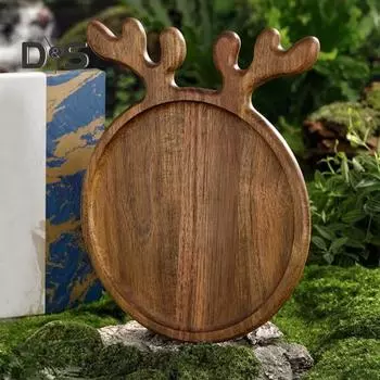 Рождественская тарелка из рогового дерева для подачи еды Элегантная деревянная тарелка для рождественской атмосферы Праздничная посуда Декор для праздника S
