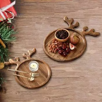 Рождественская тарелка из рогового дерева для подачи еды Элегантная деревянная тарелка для рождественской атмосферы Праздничная посуда Декор для праздника S