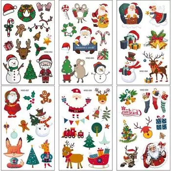 Рождественская татуировка-наклейка Мультяшная детская Санта-Клаус с изображением лица лося Набор наклеек-татуировок 12*19CM