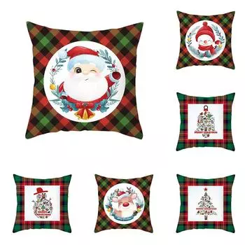 Рождественская тема, красный, зеленый клетчатый принт, наволочка для дома, гостиной, дивана, сиденья, автомобиля, декор, наволочка 45x45 см 40X40CM