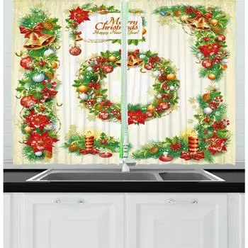 Рождественская тема занавески Рождественская елка колокольчик снеговик красные и зеленые соответствующие тканевые занавески для спальни гостиная окно с высокой степенью затемнения W55 X H120cm X 2&HOOK