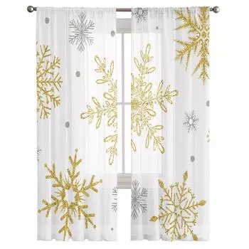 Рождественская текстура снежинки, прозрачная тюль для гостиной, оконная занавеска, декор для спальни, кухни, вуаль, шторы 135W x 114H(cm)
