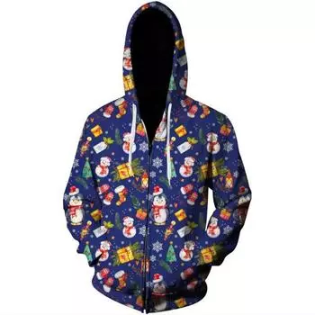 Рождественская толстовка, куртка, карнавальная тема, 3D-принт, кардиган на молнии, толстовки для пар для мужчин и женщин S