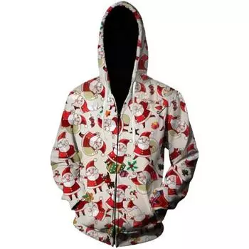 Рождественская толстовка, куртка, карнавальная тема, 3D-принт, кардиган на молнии, толстовки для пар для мужчин и женщин S