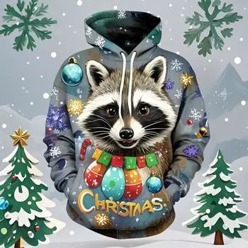 Рождественская толстовка с капюшоном с изображением дельфина и енота, 3D-принт, толстовки с капюшоном для пар, свитшоты для мужчин и женщин, пуловер для взрослых, рождественский подарок для детей, одежда 3XL