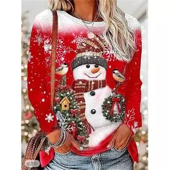 Рождественская толстовка с круглым вырезом, пуловер, модная женская осенняя ретро-уличная толстовка для вечеринок, весенняя толстовка с длинным рукавом, свободные топы для праздника S