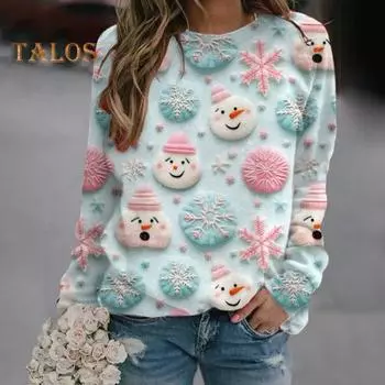 Рождественская толстовка женская с принтом 3D Xmas Tree House, круглый вырез, длинный рукав, топы, легкий праздничный пуловер S F