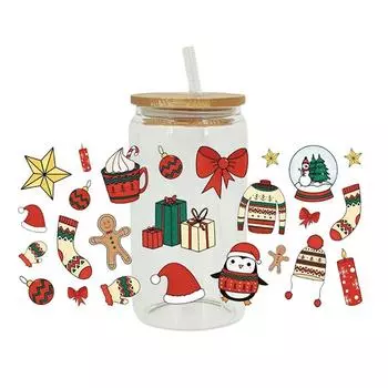 Рождественская УФ-переводная наклейка для стекла, этикетка из хрусталя, хрустальная наклейка для стекла, специальная наклейка 1 J5A4 D6815-1pcs