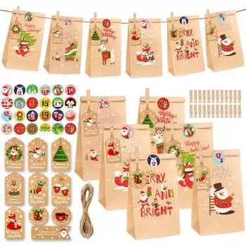 Рождественская упаковка бумажные пакеты подарочные бирки с завязками рождественский декор печатные бумажные этикетки для открыток рождественские украшения упаковочные материалы 24cm